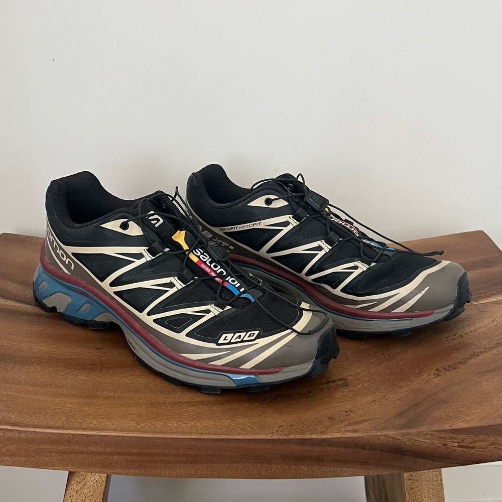 Salomon XT-6 sneakers in Black/Falcon/Cow Hide